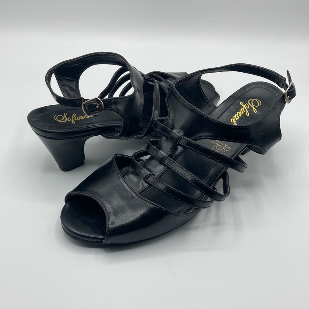 Vintage Sofwear Black Peep Toe Heels Women's Size 9